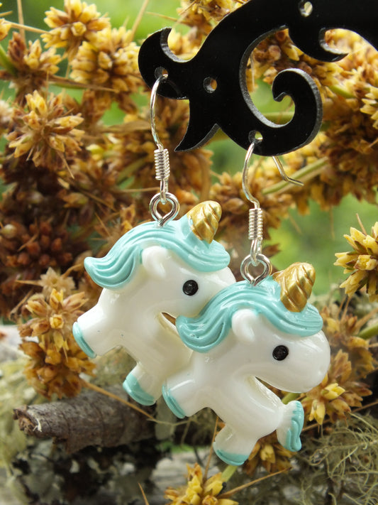 Aqua Unicorn Earrings
