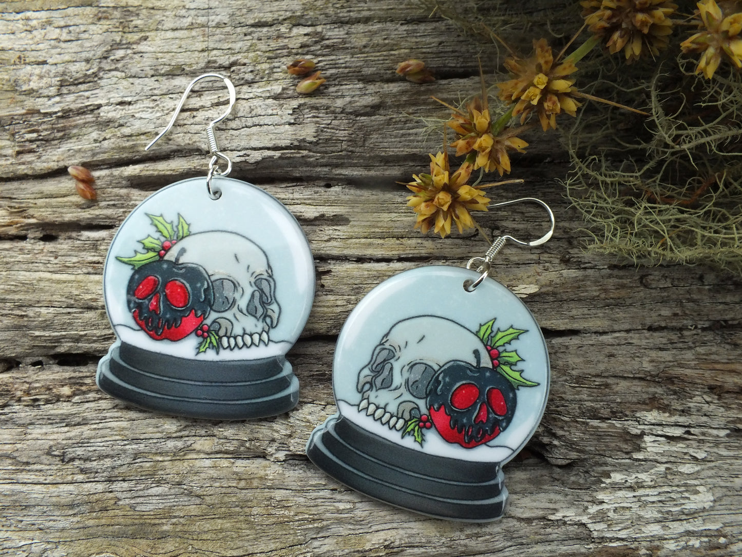 Alternative Christmas Skull Snow Globe Earrings