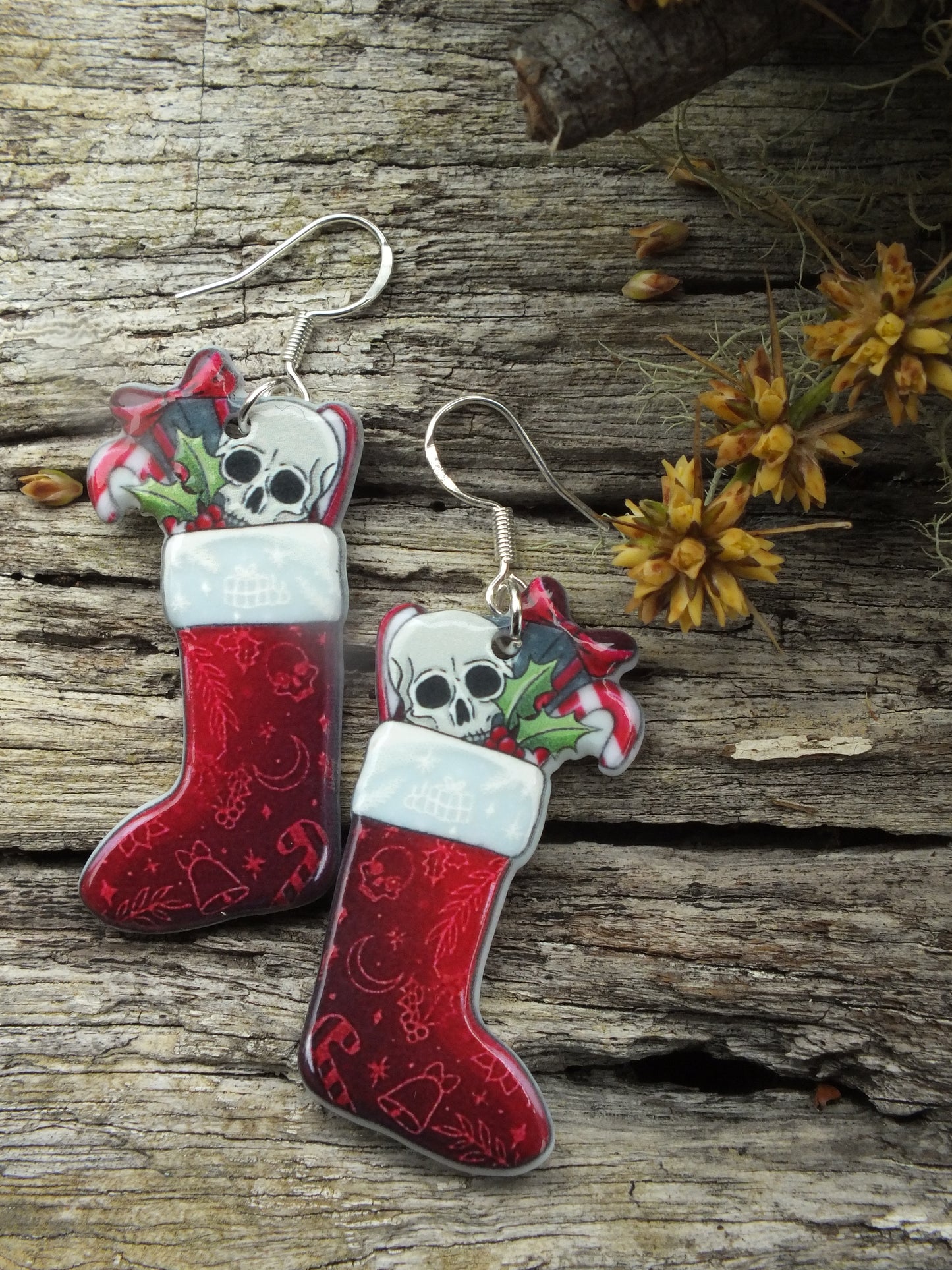 Alternative Christmas Skull Stocking Earrings