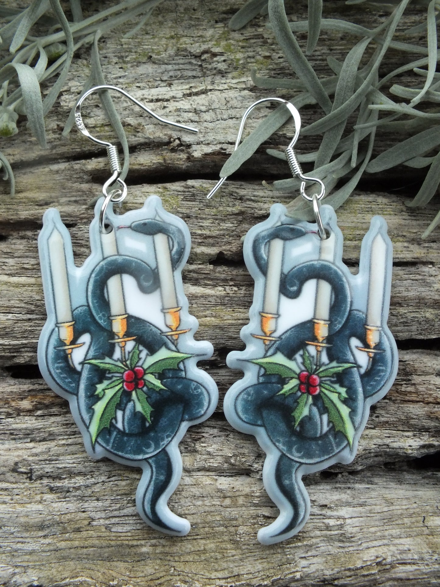 Alternative Christmas Snake & Candelabra Earrings