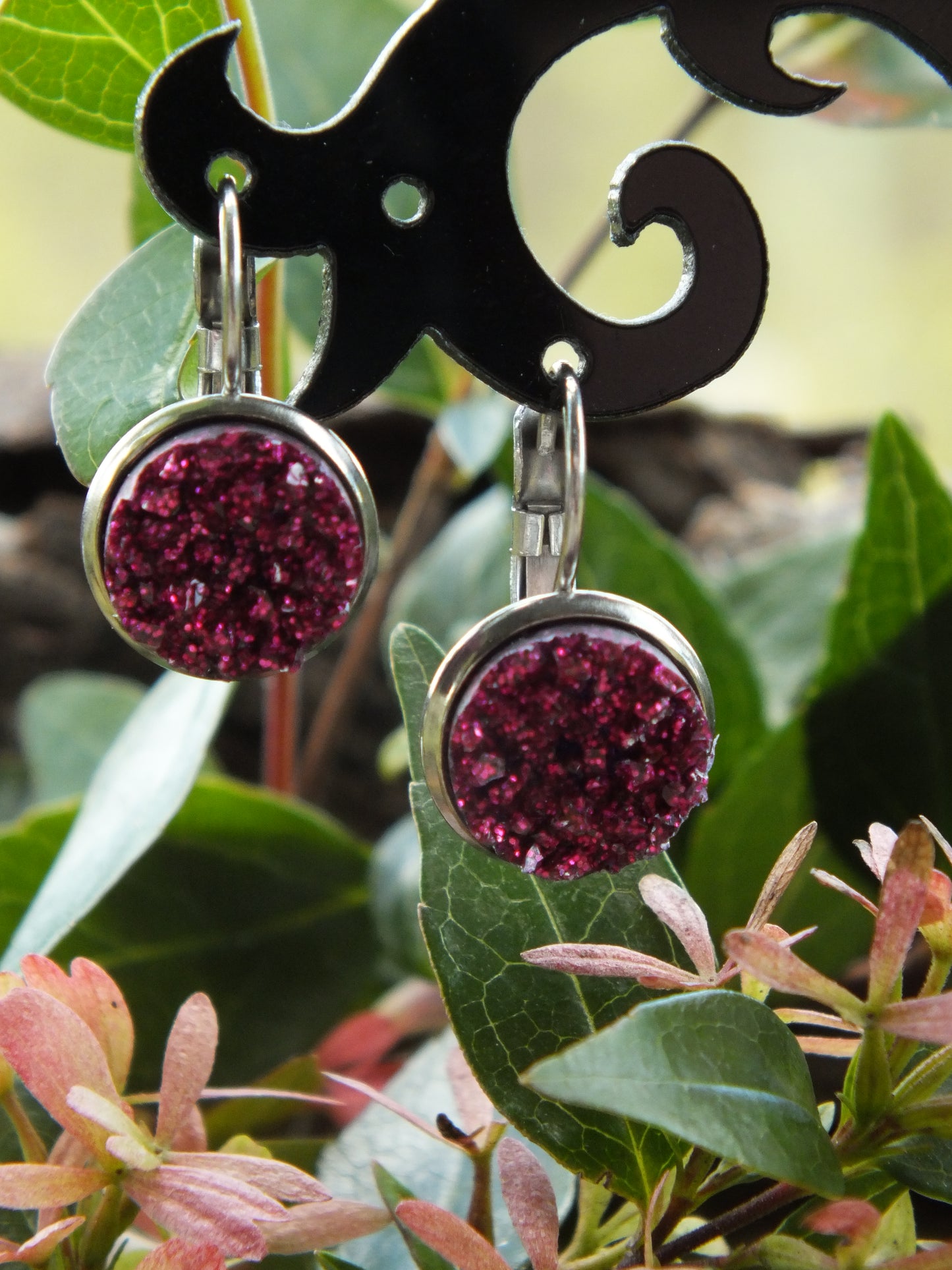 Druzy Garnet Crystal Cluster Earrings