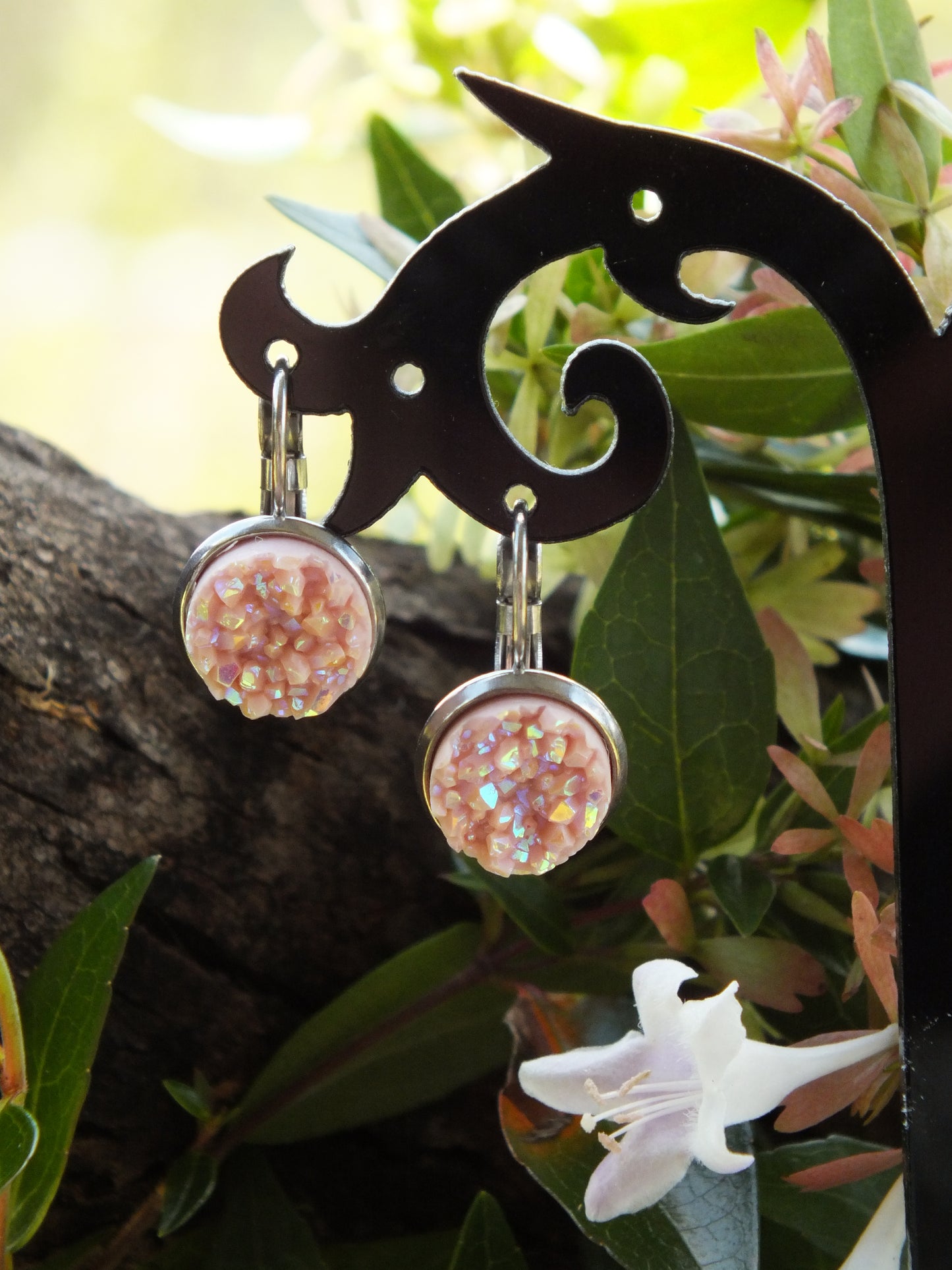 Druzy Pink Amethyst Cluster Earrings