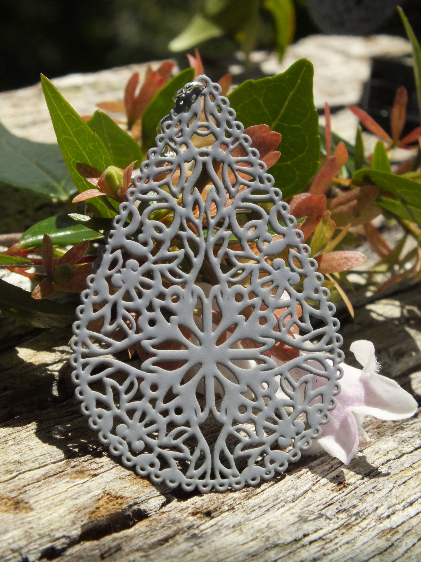 Lilac Grey Filigree Teardrop Earrings