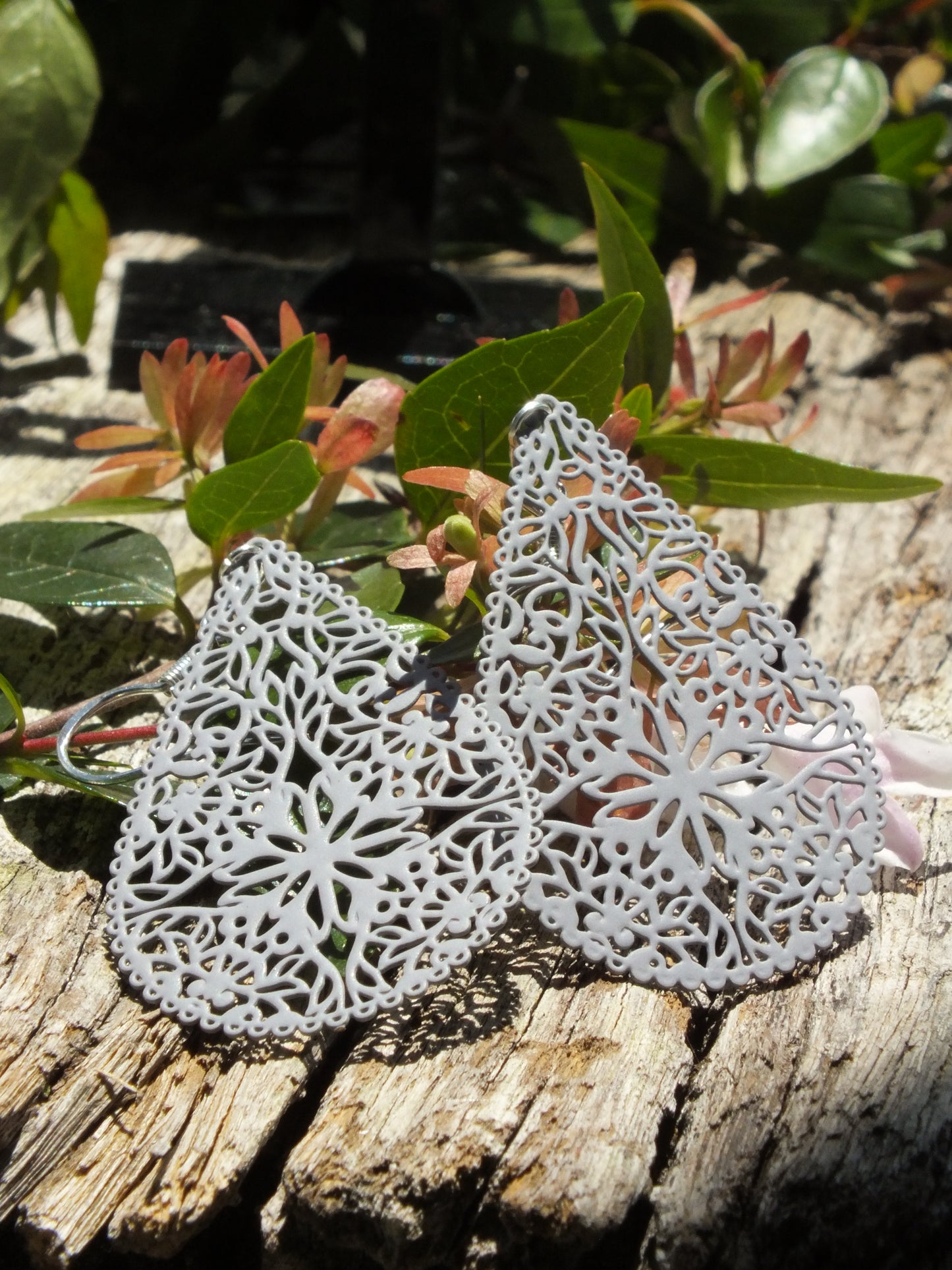 Lilac Grey Filigree Teardrop Earrings