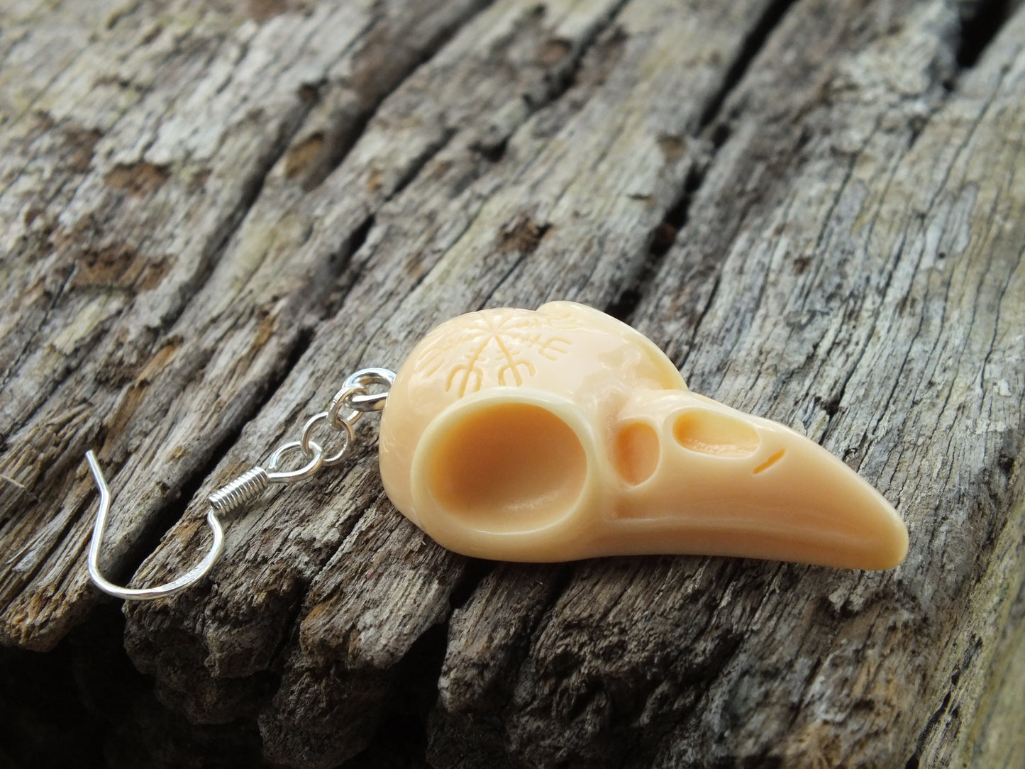 Bone Coloured Nordic Crow Skull Earrings