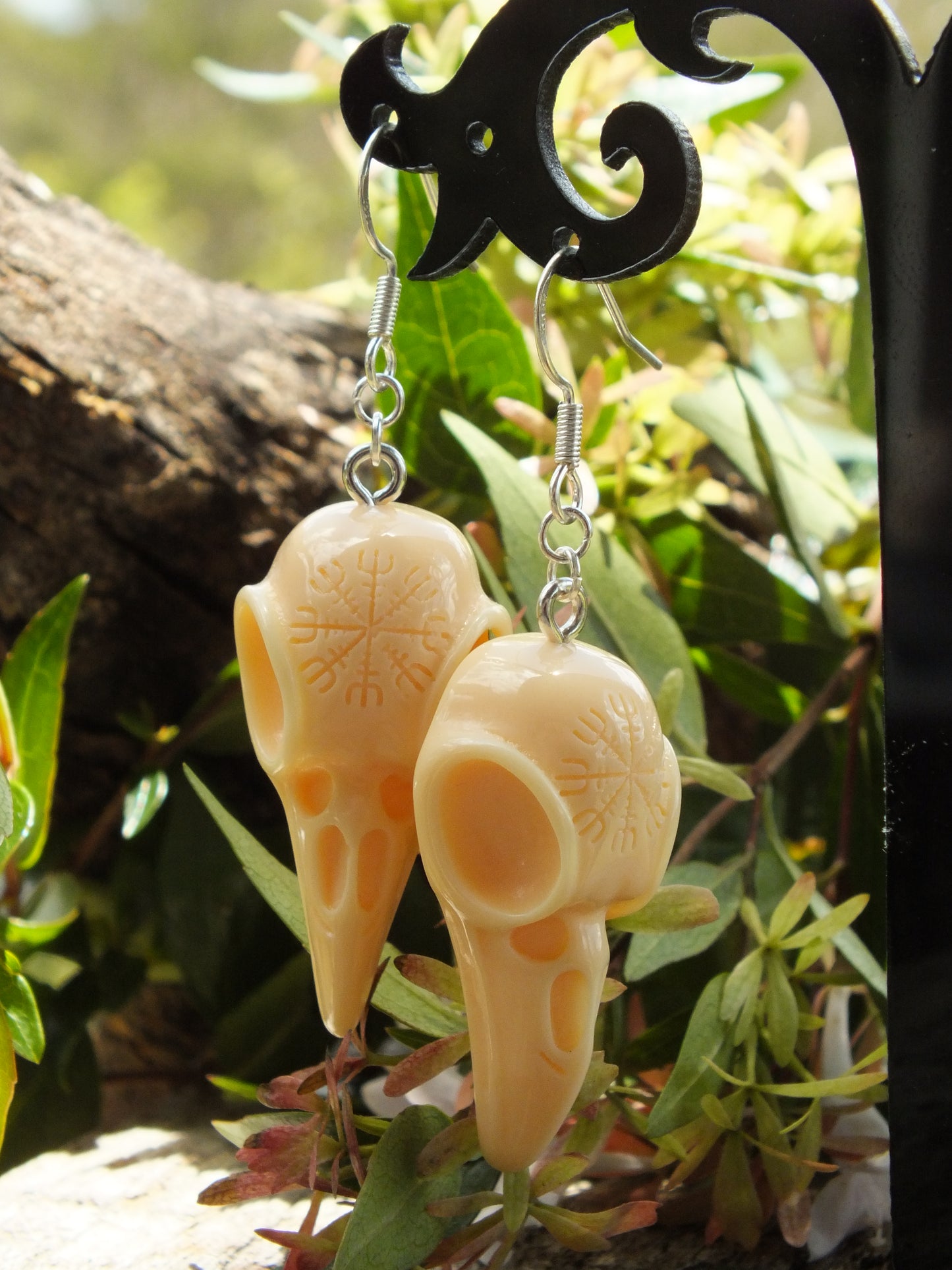 Bone Coloured Nordic Crow Skull Earrings