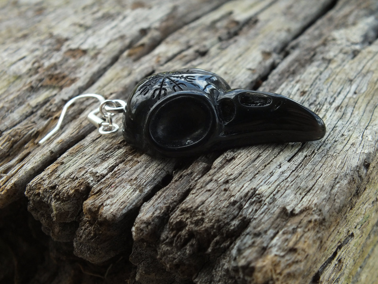 Black Coloured Nordic Crow Skull Earrings