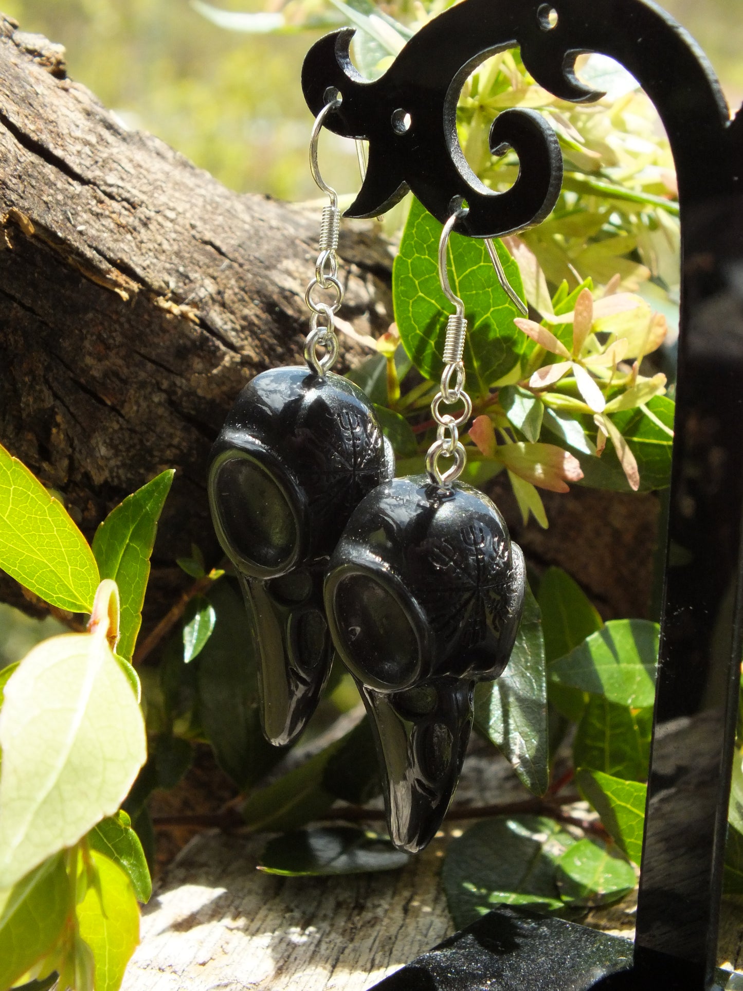 Black Coloured Nordic Crow Skull Earrings