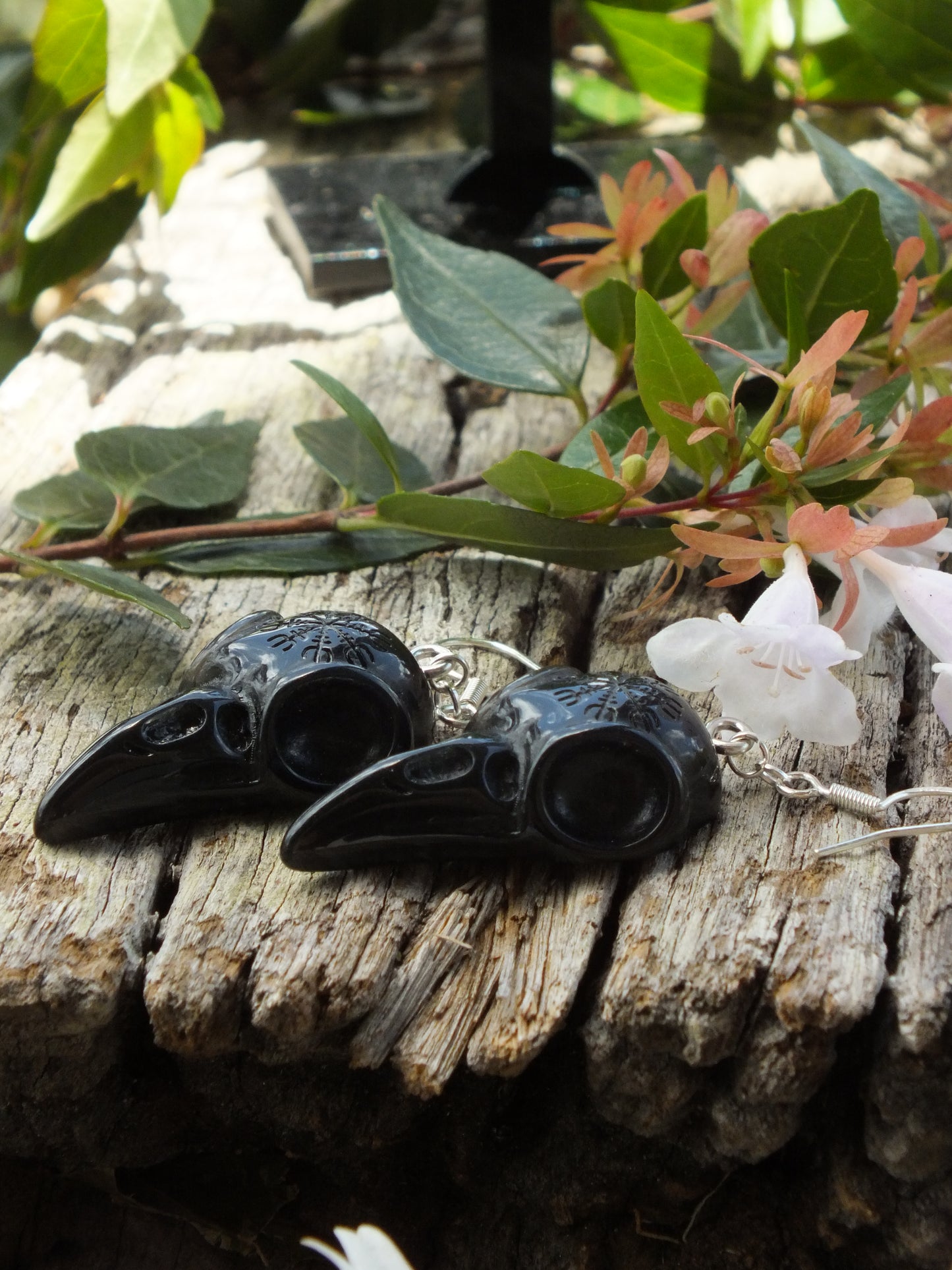 Black Coloured Nordic Crow Skull Earrings