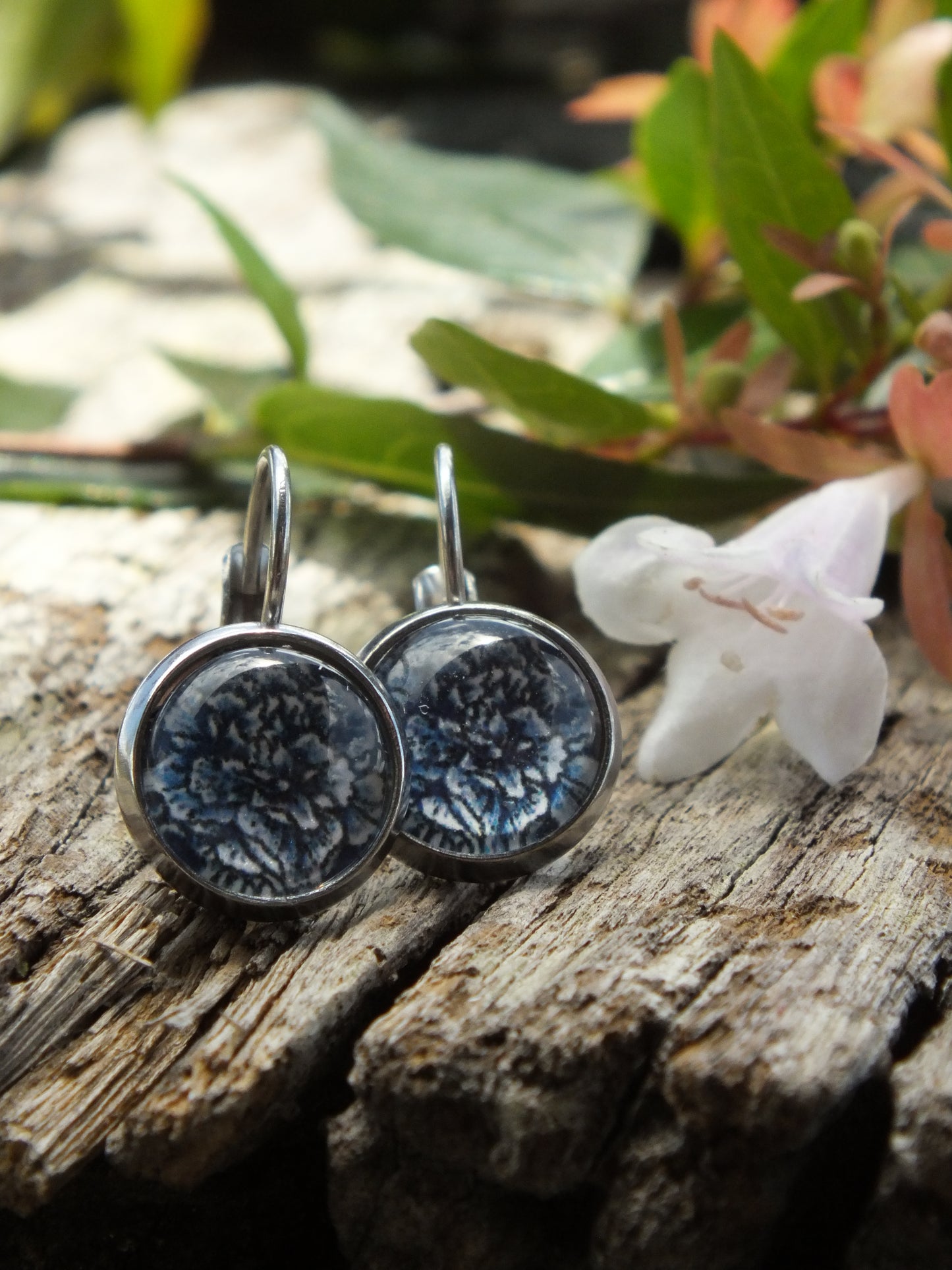 Blue & White Cabochon Earrings