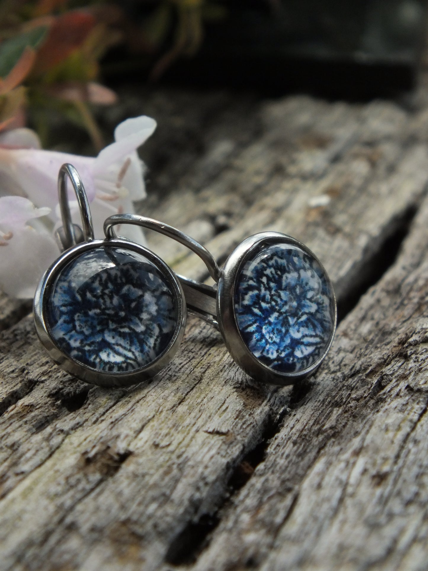 Blue & White Cabochon Earrings
