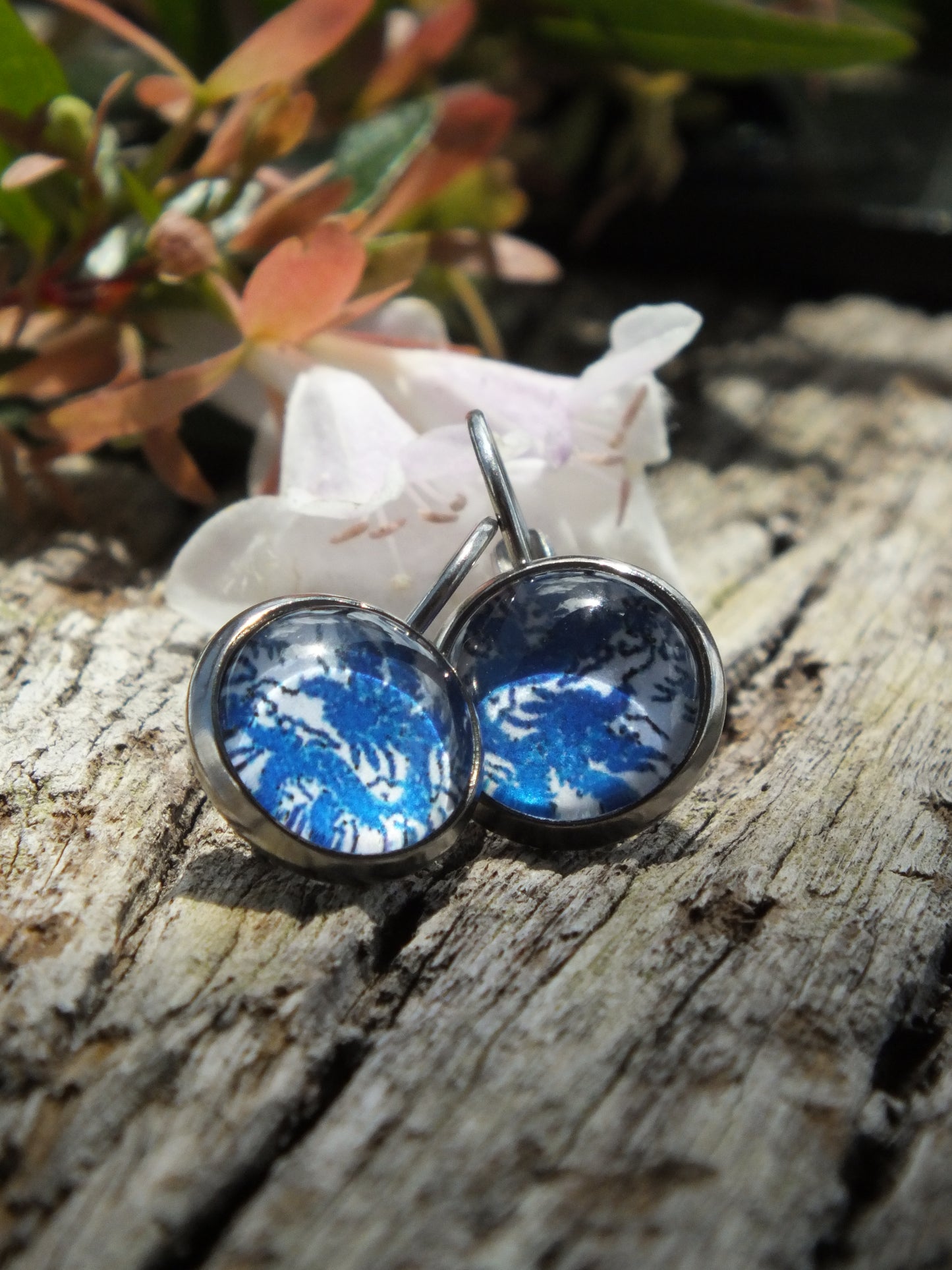 Blue & White Cabochon Earrings