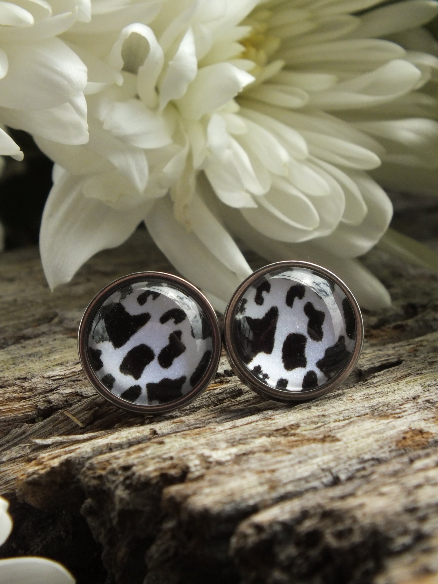 Cow Print Cabochon Stud Earrings