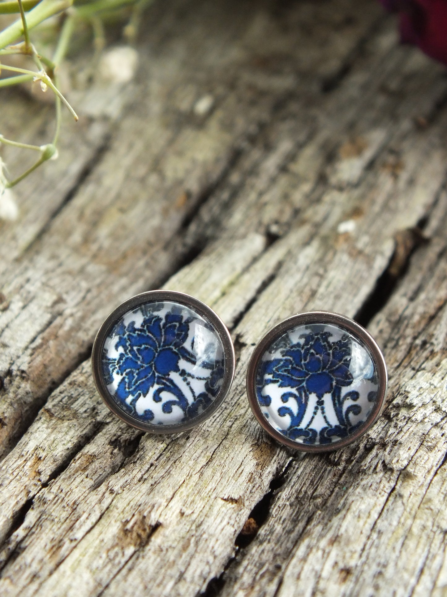 Floral Cabochon Stud Earrings