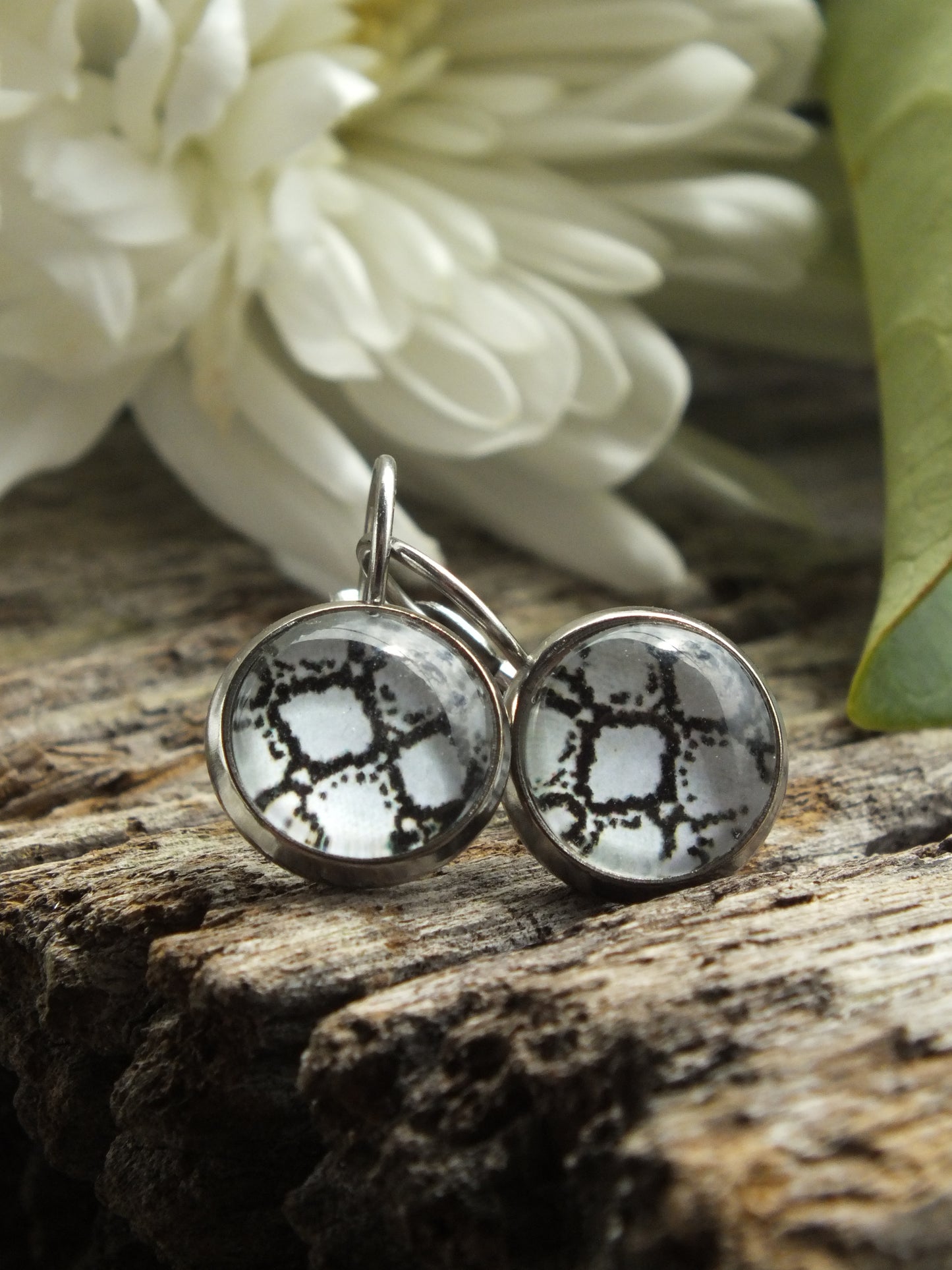 Snake Skin Print Cabochon Earrings