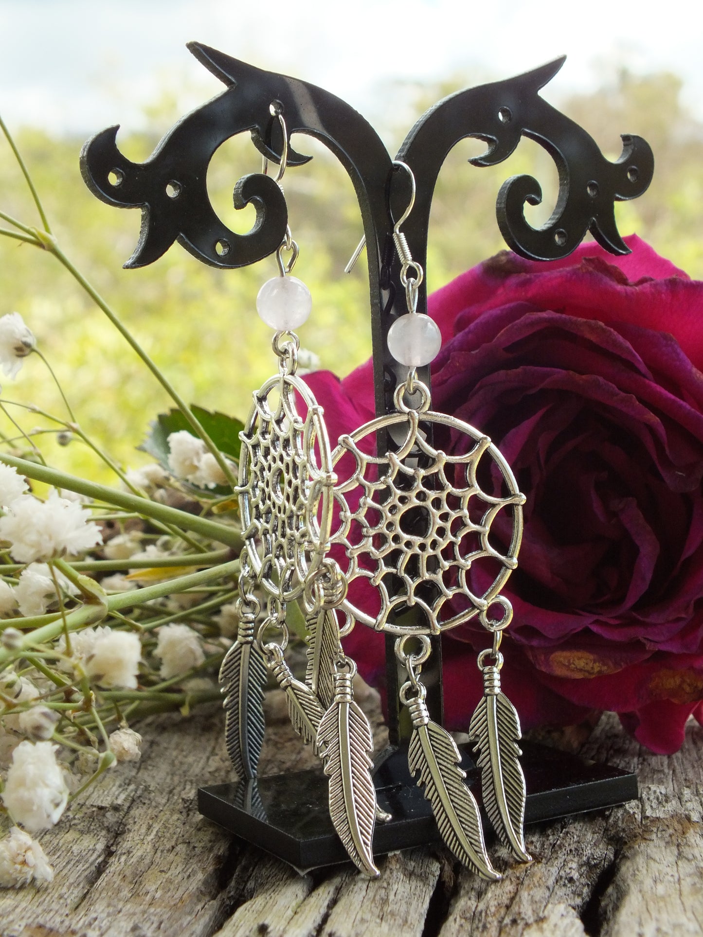 Rose Quartz Dreamcatcher Earrings