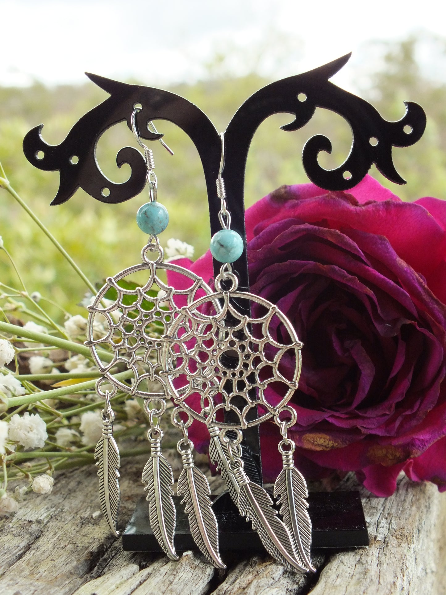 Turquoise Howlite Dreamcatcher Earrings