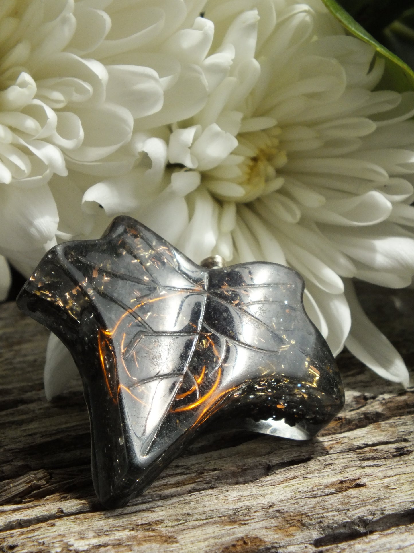 Black Tourmaline Leaf Orgonite Pendant