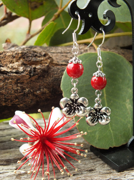 Red Coral Poppy Earrings
