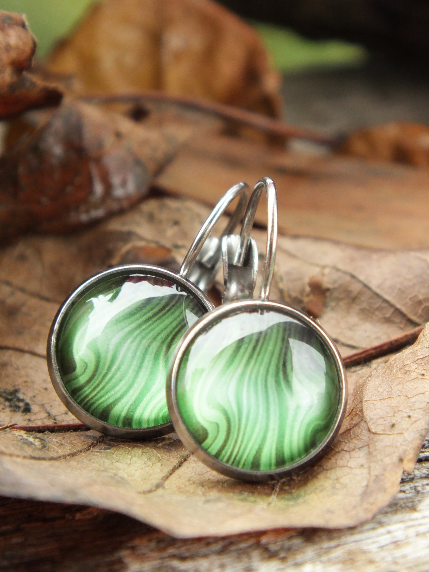 Green Acyrlic Pour Style Cabochon Earrings