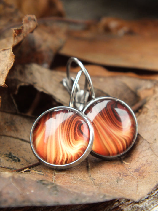 Orange Acrylic Pour Style Cabochon Earrings