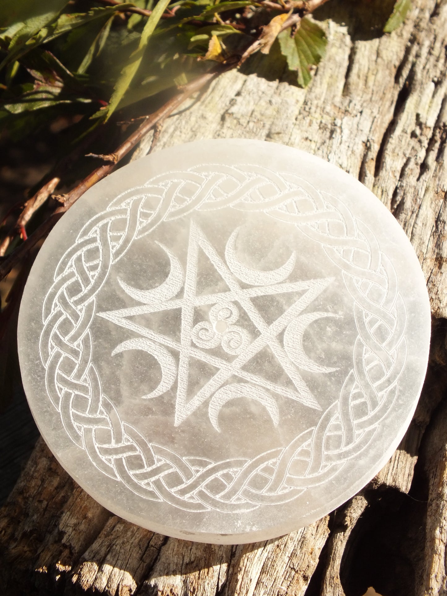 Selenite Pentacle & Crescent Moon Incense Burner/Holder