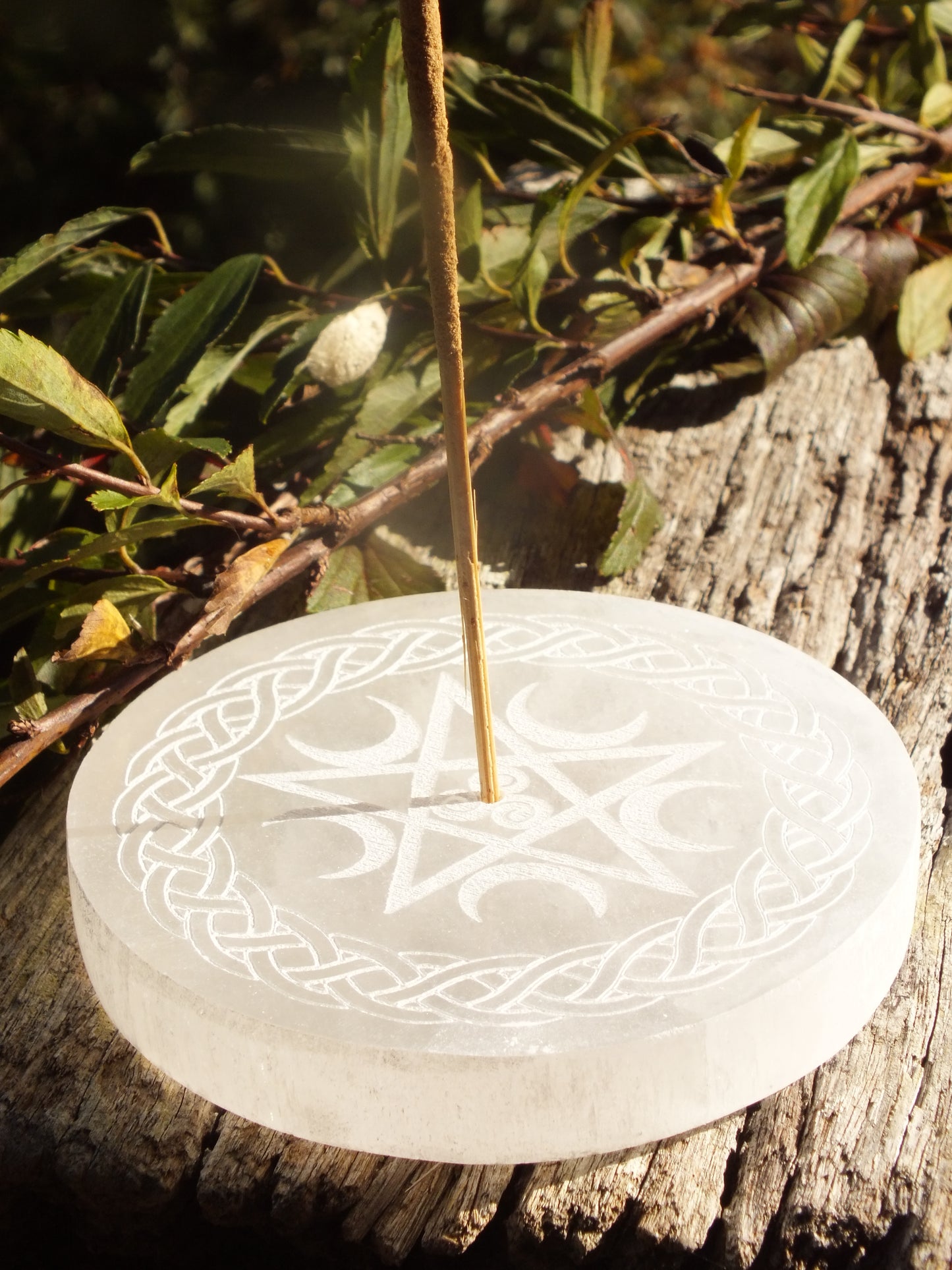 Selenite Pentacle & Crescent Moon Incense Burner/Holder
