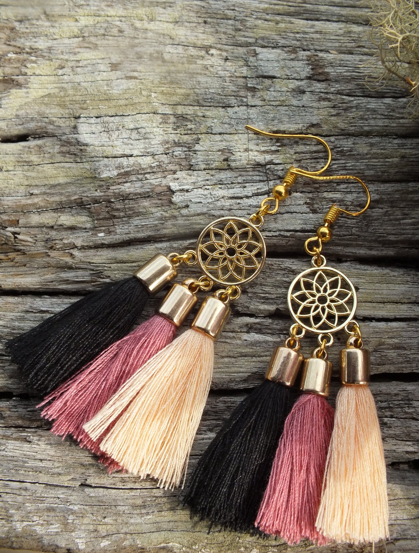 Gold Mandala Tassel Earrings