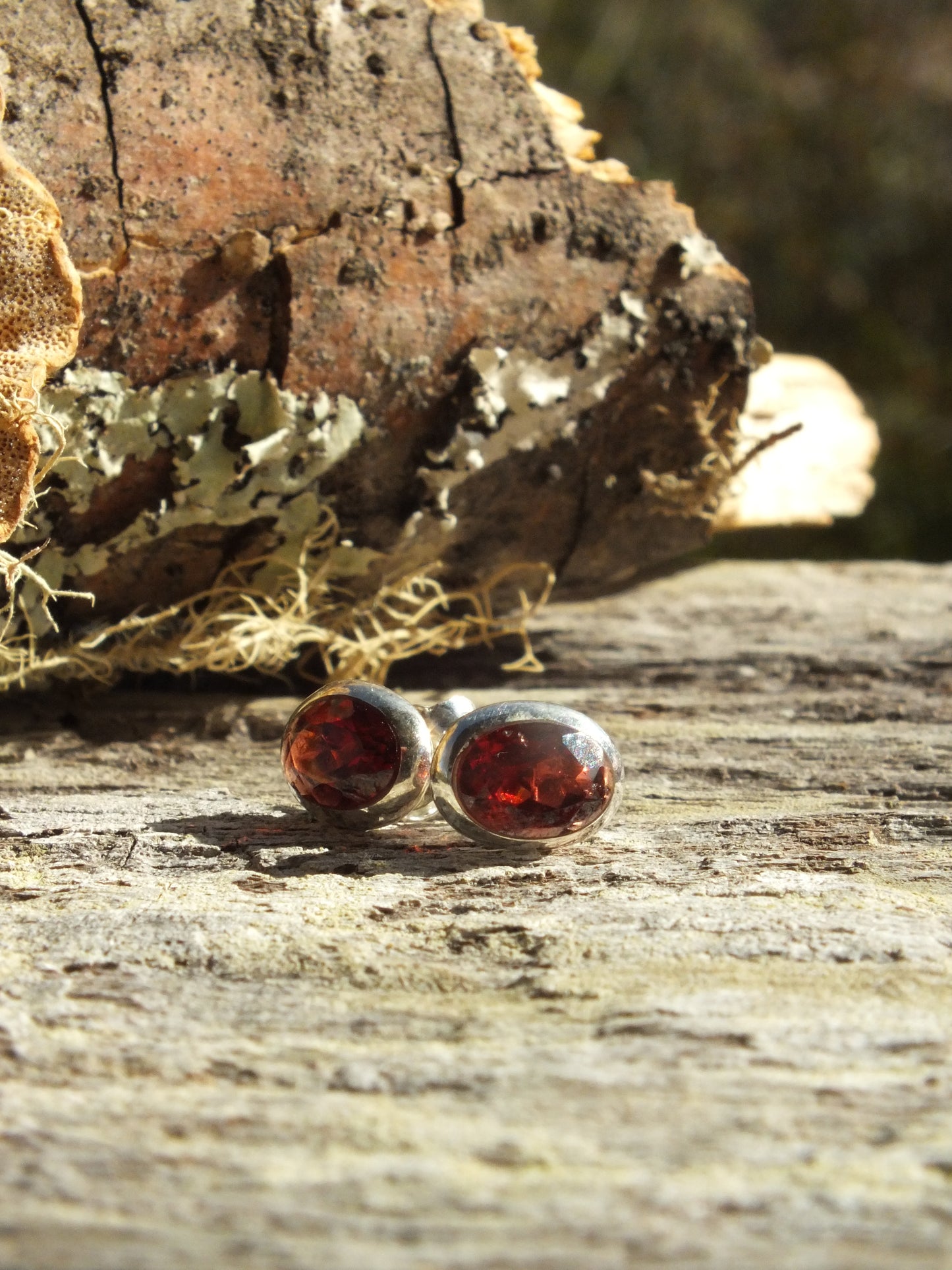 Garnet Sterling Silver Stud Earrings