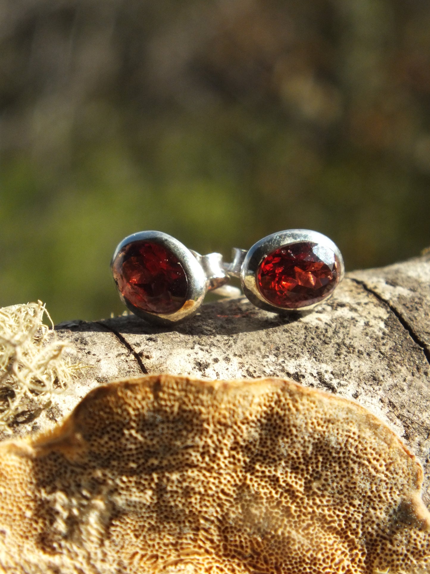 Garnet Sterling Silver Stud Earrings