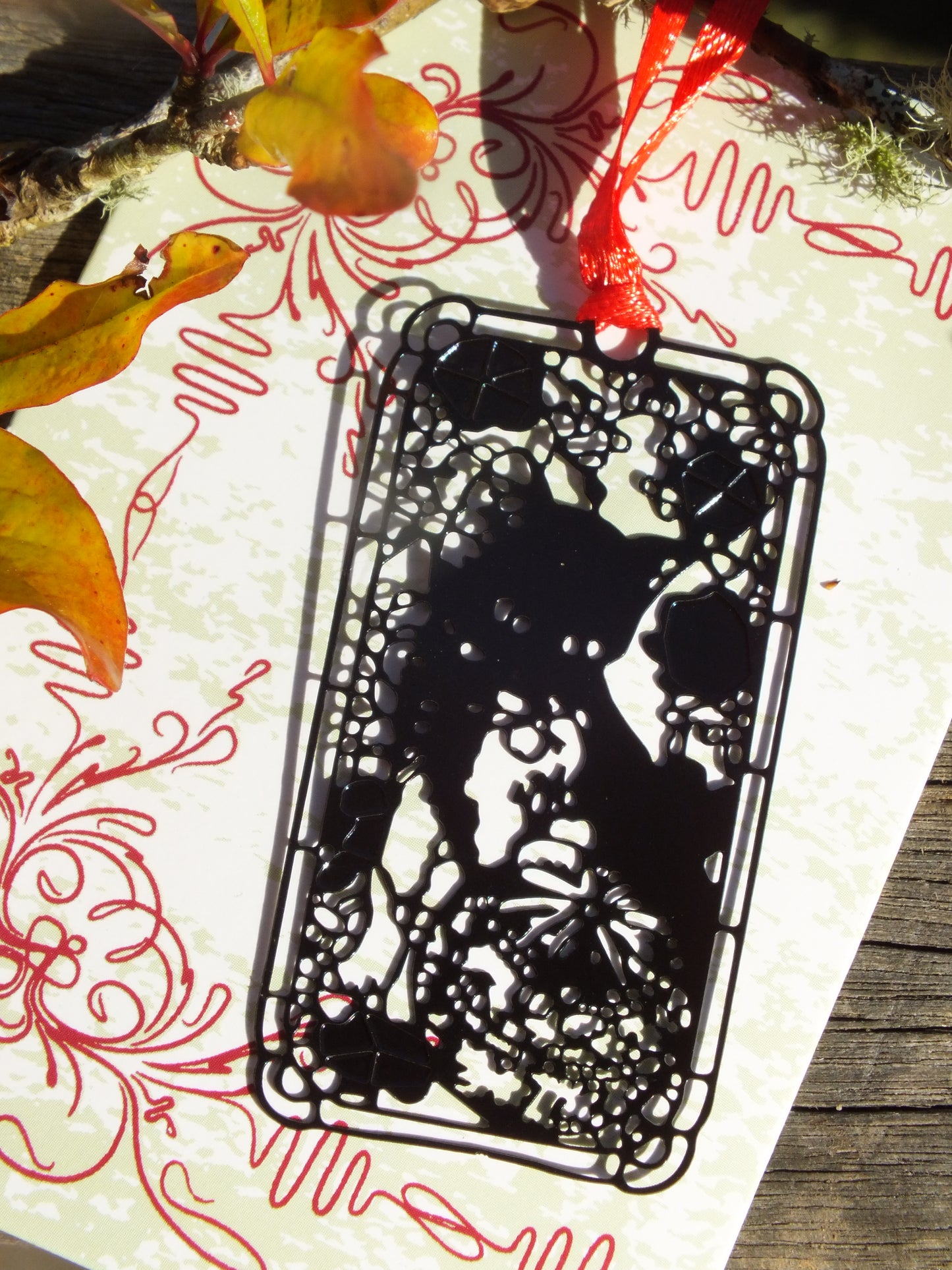 Black Filigree Cat Metal Bookmark