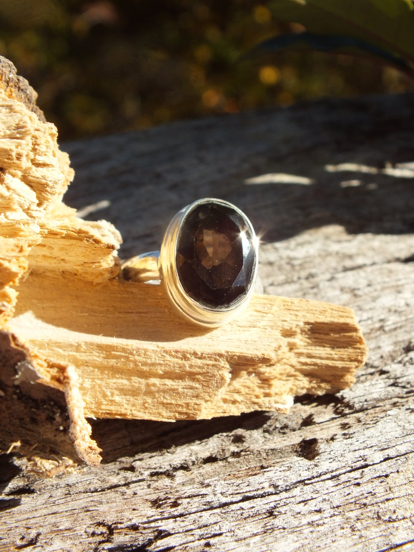 Sterling Silver with Faceted Smokey Quartz Ring