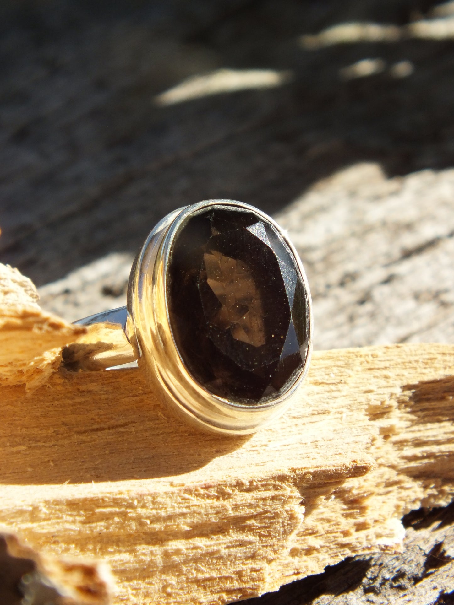 Sterling Silver with Faceted Smokey Quartz Ring