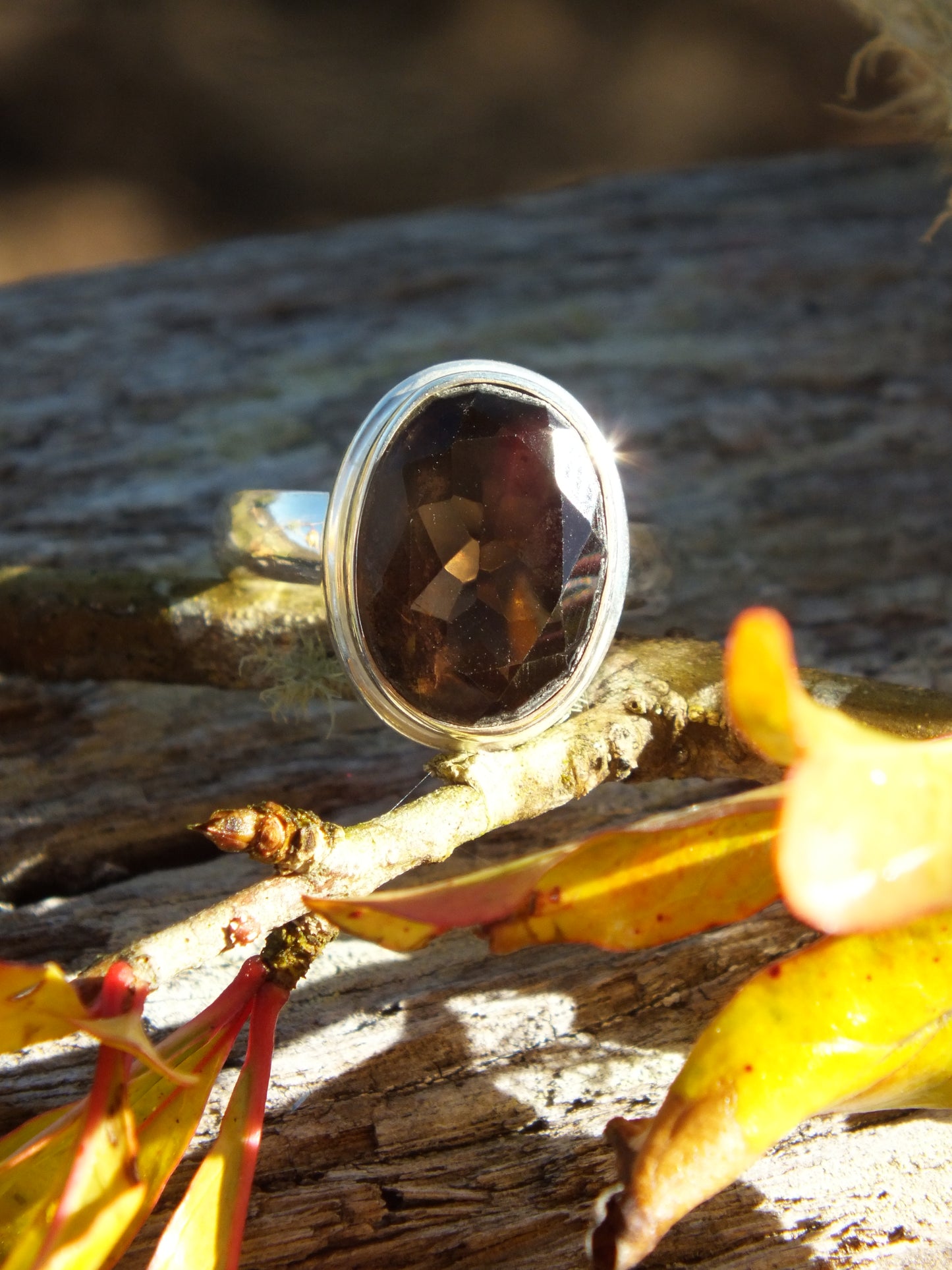 Sterling Silver with Faceted Smokey Quartz Ring