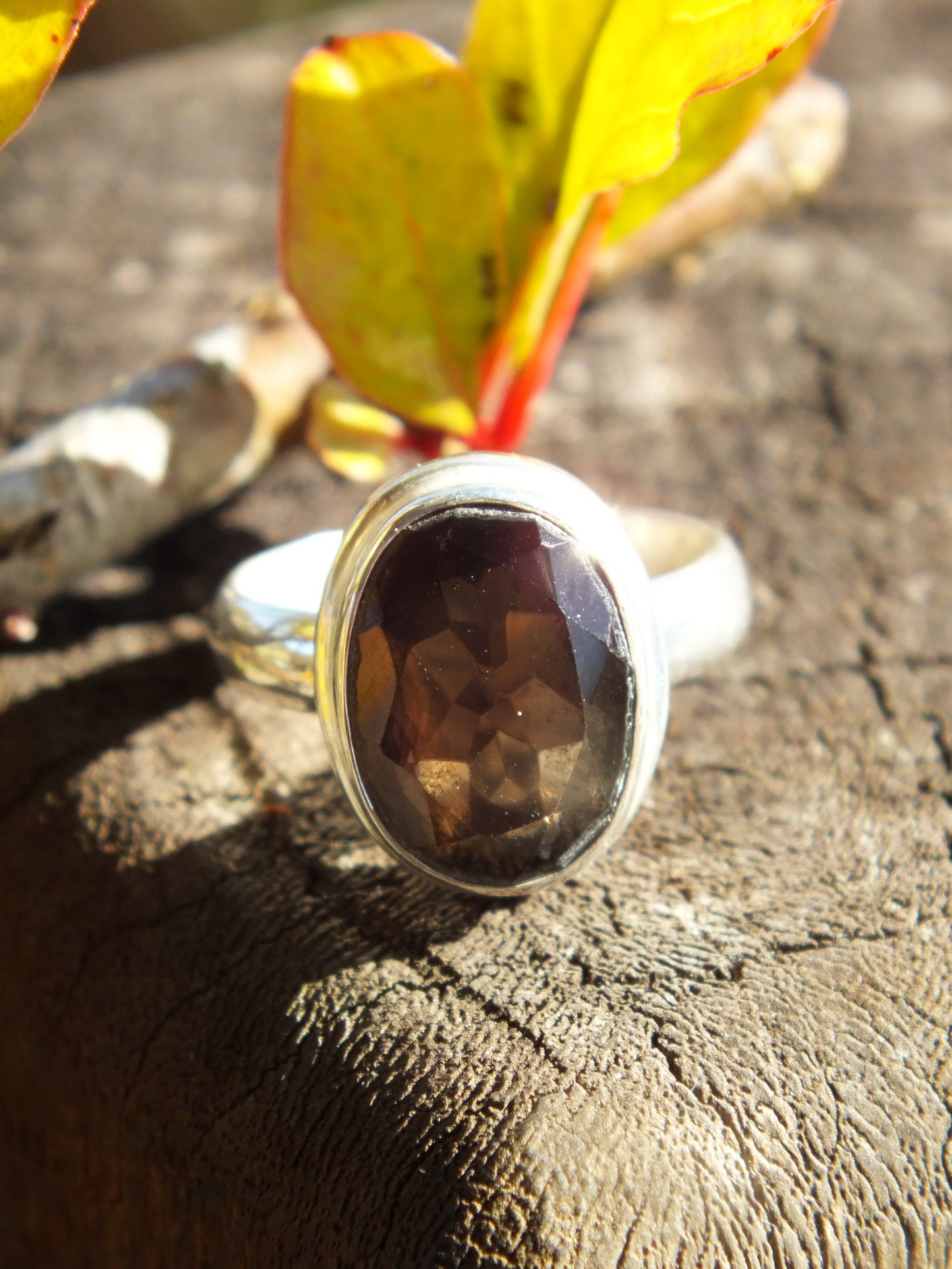 Sterling Silver with Faceted Smokey Quartz Ring
