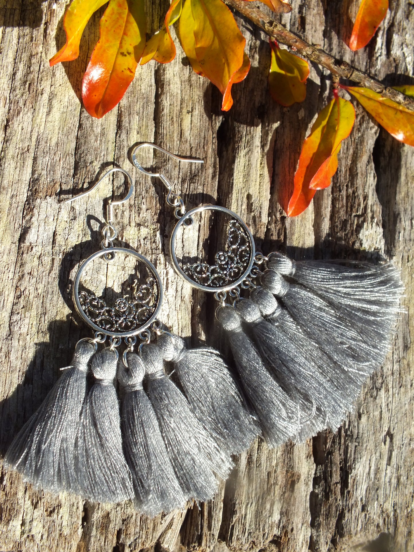 Handmade Tassel Earrings - Steel Grey
