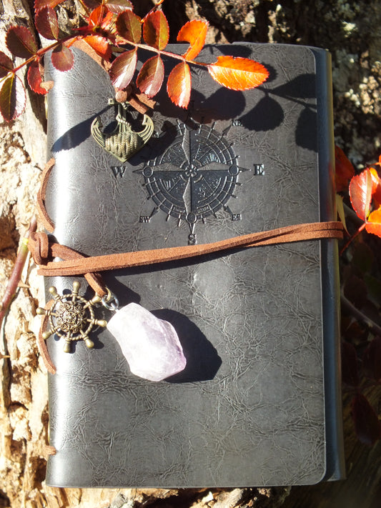 Leather Bound Notebook With Amethyst