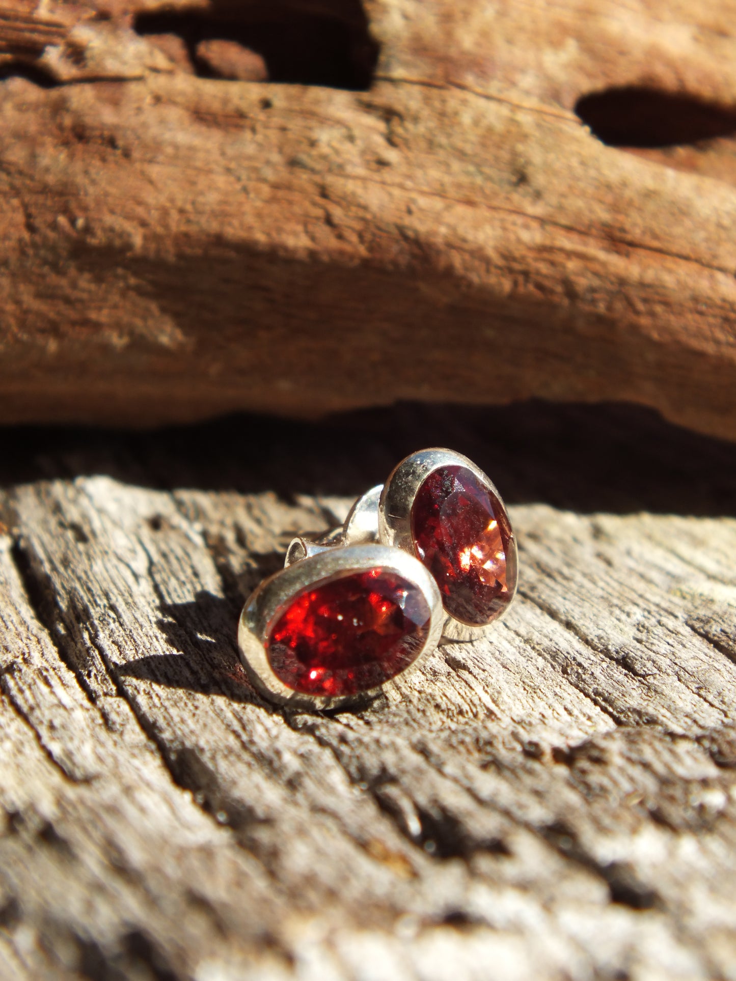 Sterling Silver & Garnet Stud Earrings