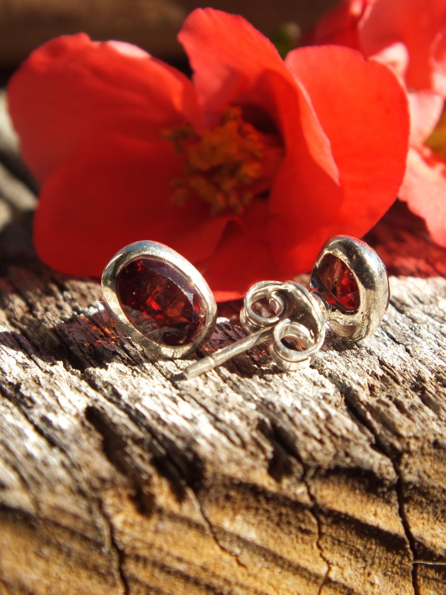 Sterling Silver & Garnet Stud Earrings
