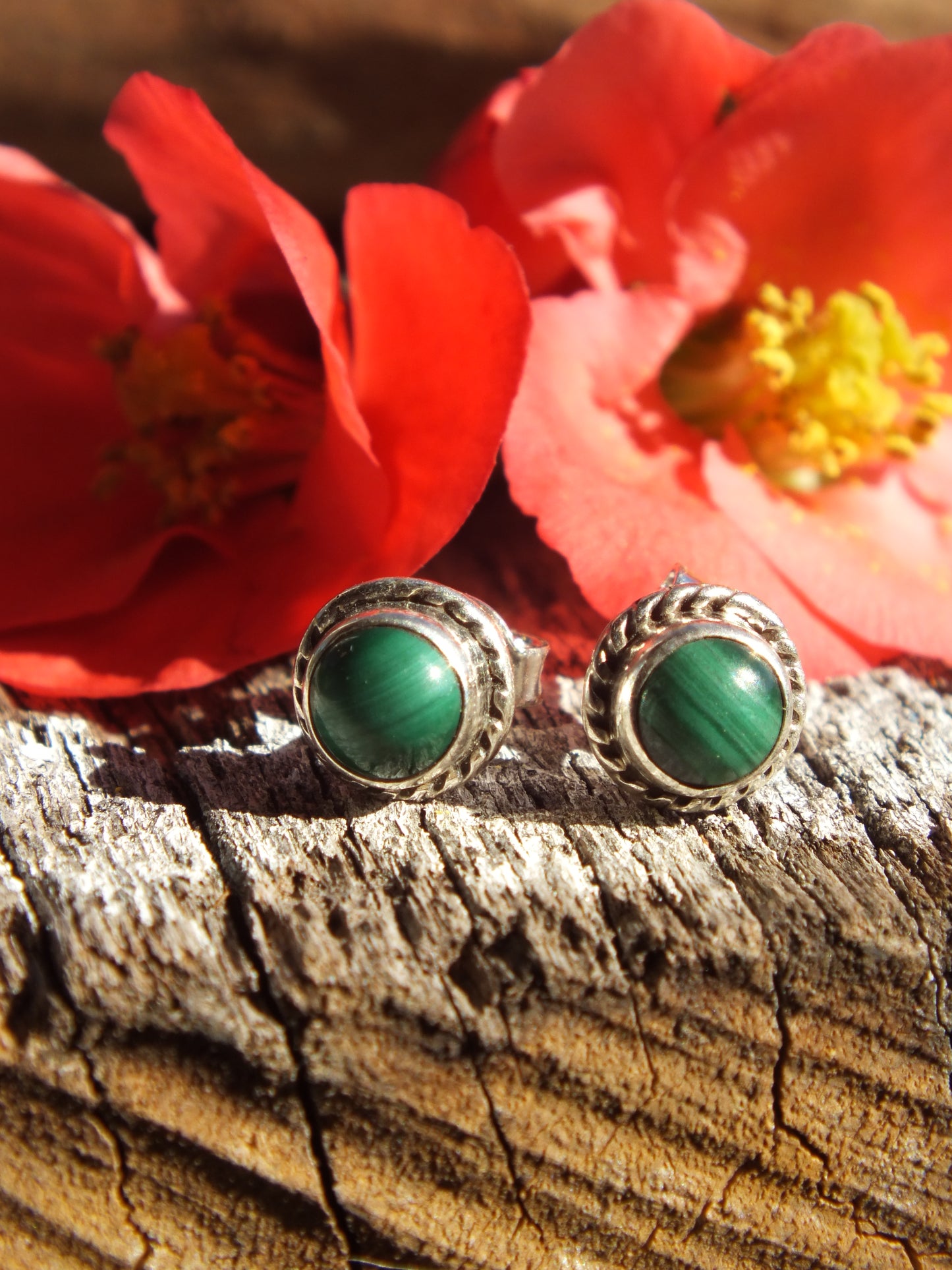 Sterling Silver Malachite Stud Earrings