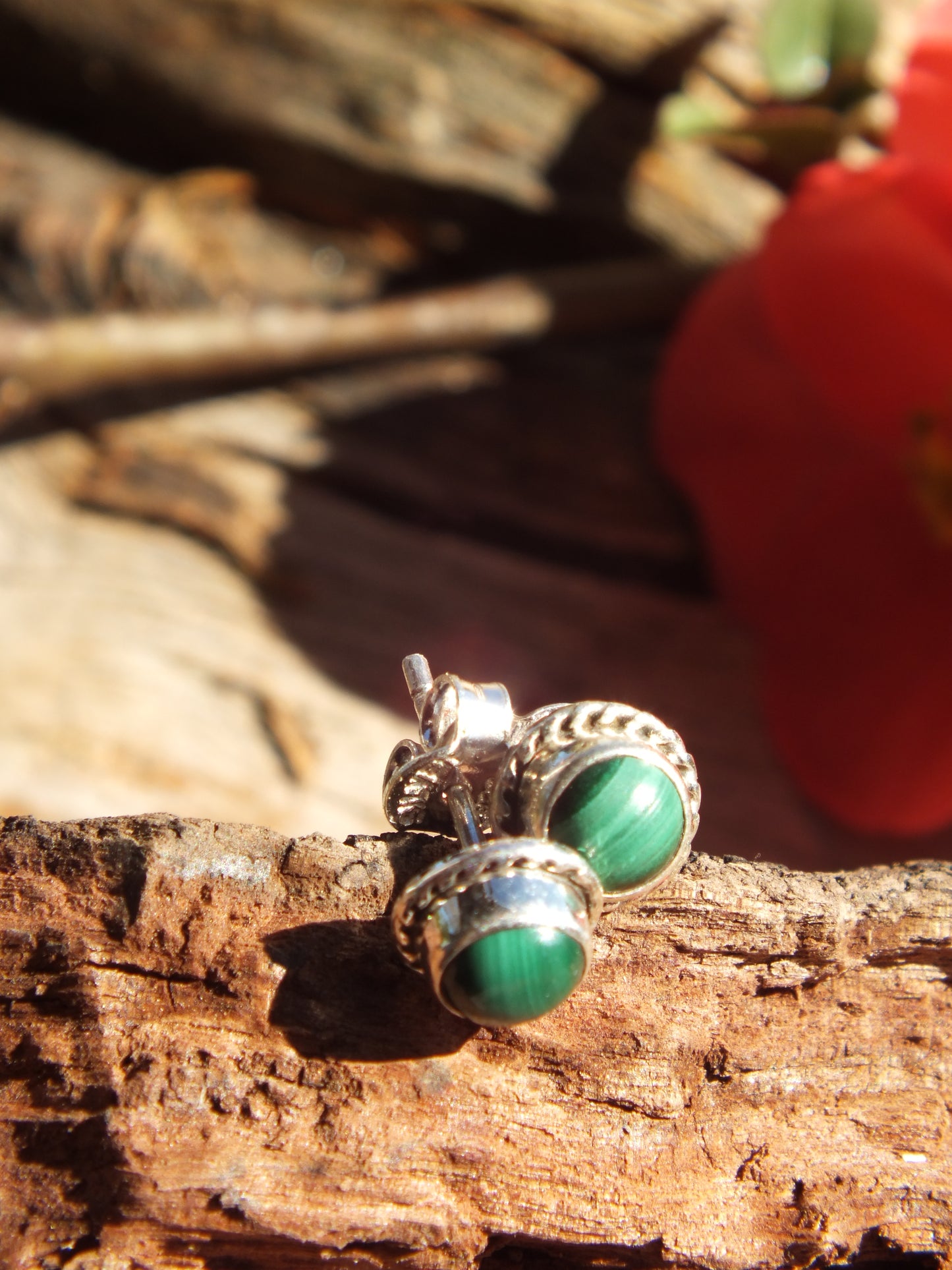 Sterling Silver Malachite Stud Earrings