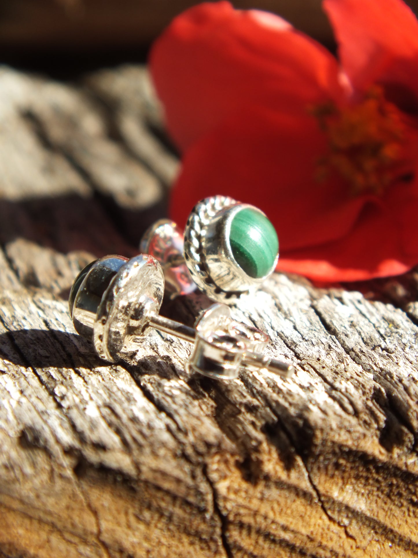 Sterling Silver Malachite Stud Earrings