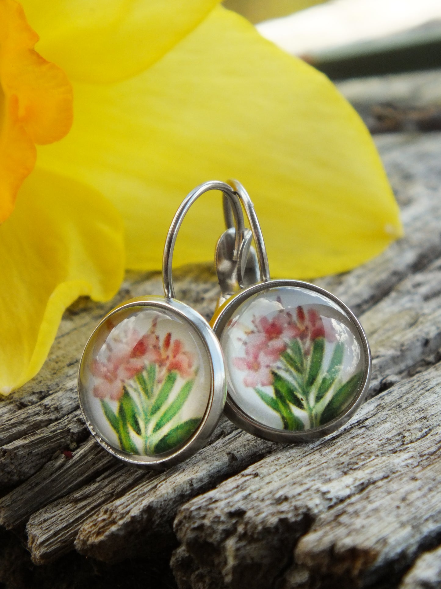 Pink Lily Cabochon Earrings