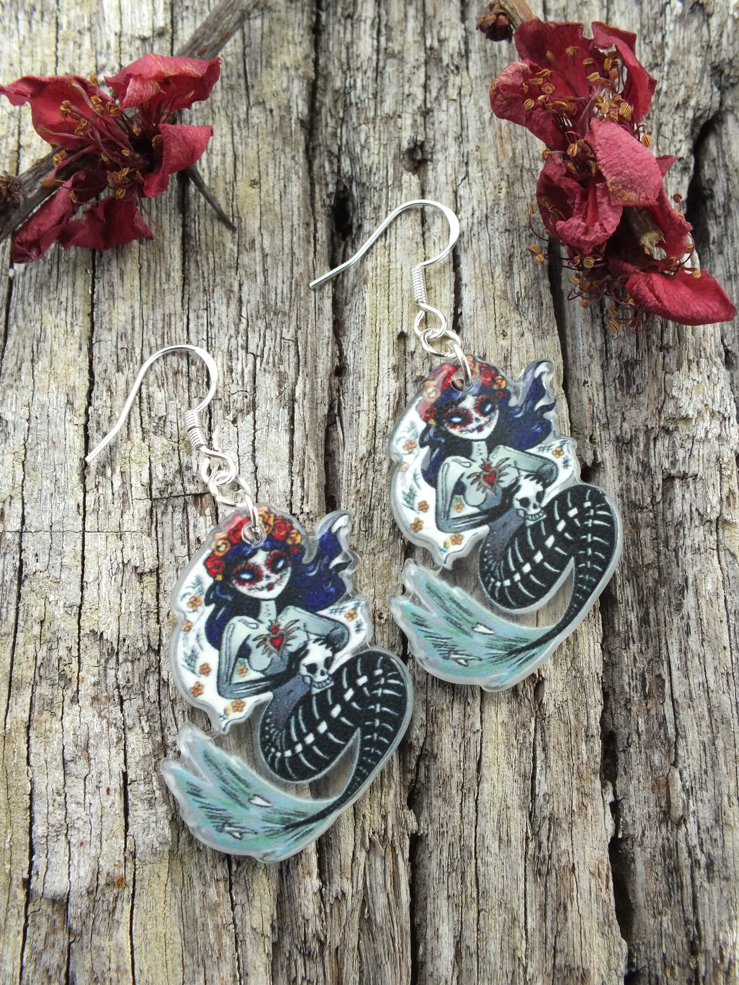 Mermaid Sugar Skull Earrings