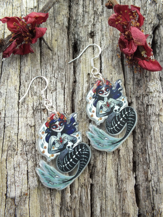Mermaid Sugar Skull Earrings
