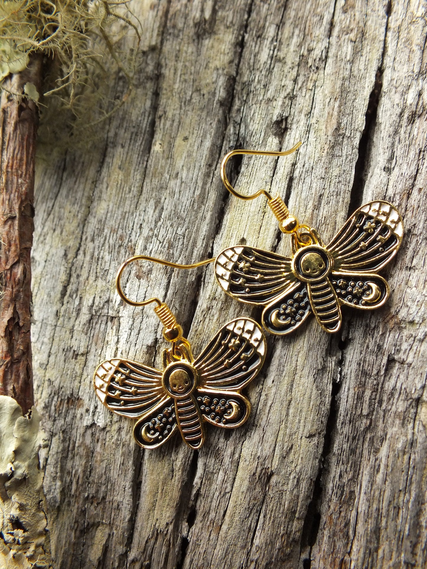 Gold Death's Head Hawk Moth Earrings