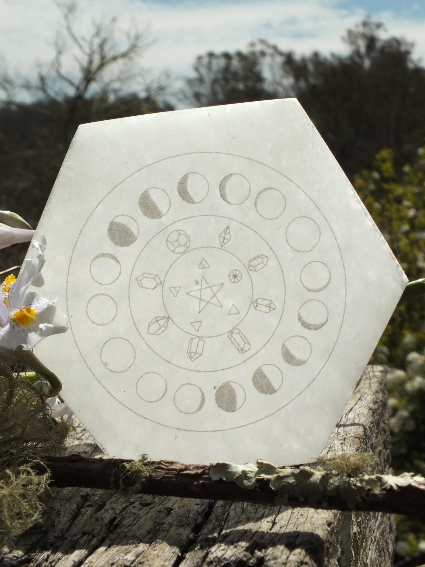 Selenite Moon Phase Hexagon Charging Plate