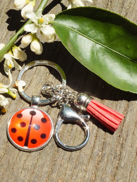 Ladybug Cabochon Keyring (Red Tassel)