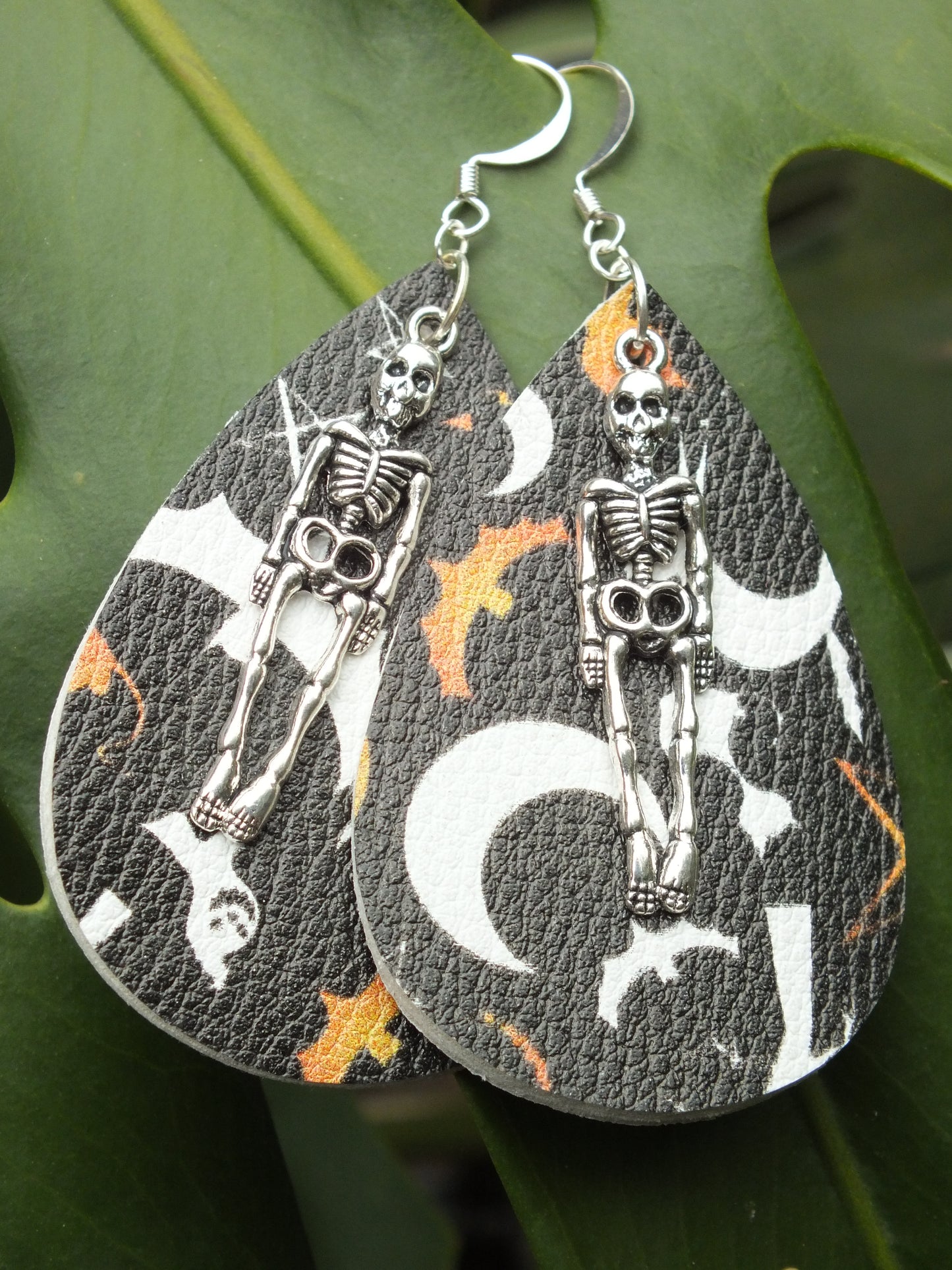 Halloween Leather Skeleton Earrings