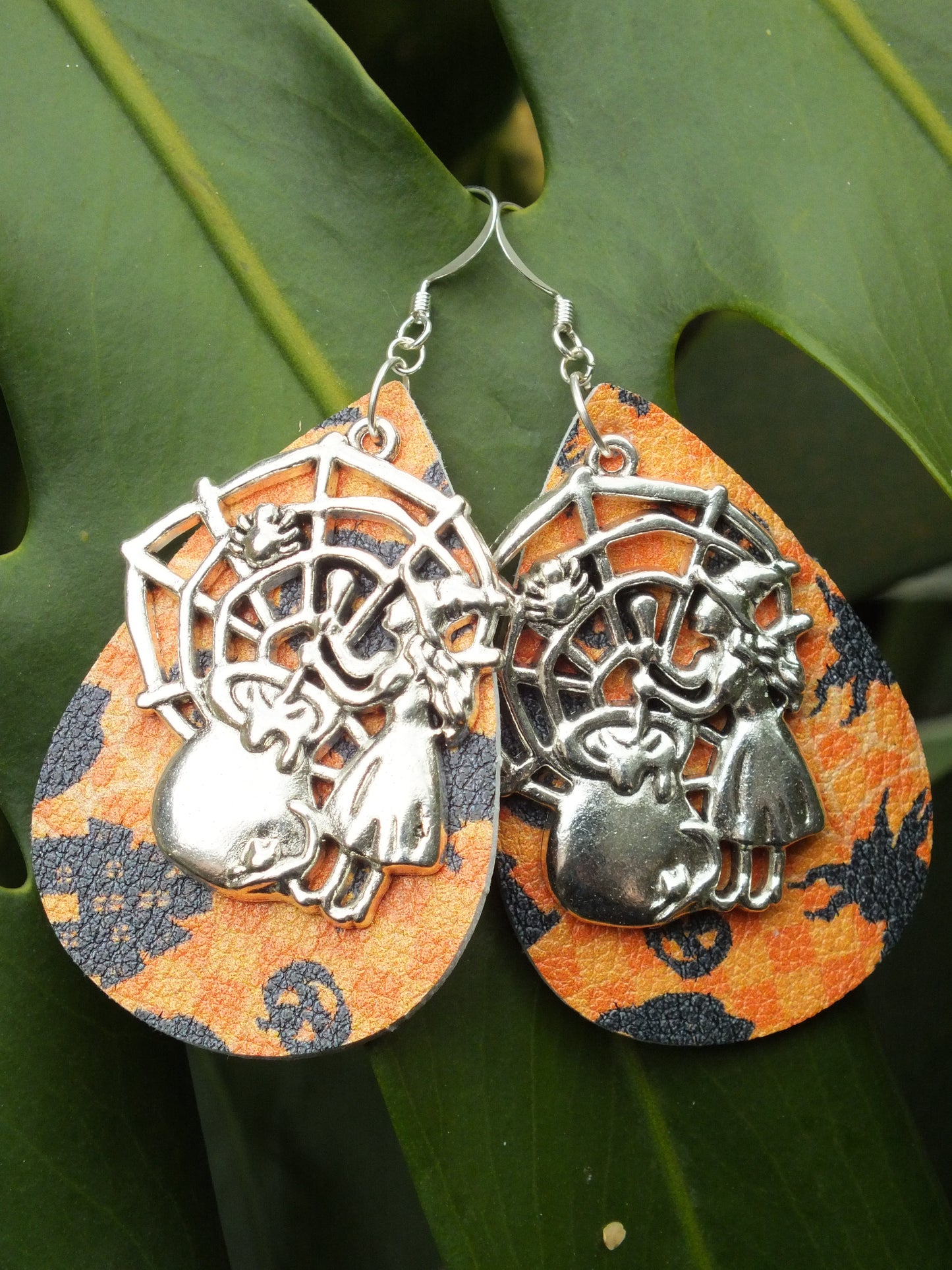 Halloween Leather Witch Earrings